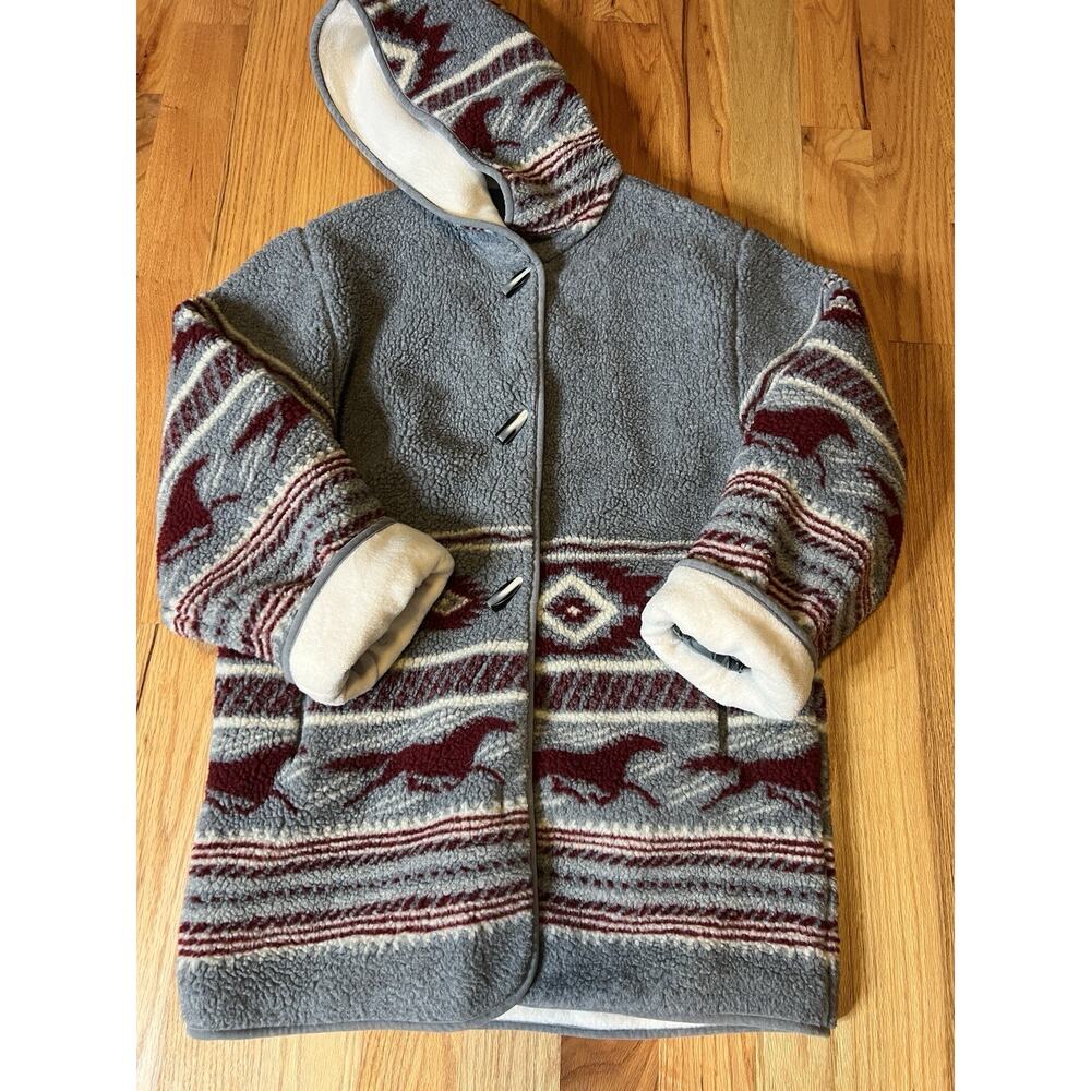 Vintage Carlo Briani Reversible Hooded Fleece Aztec Print Coat